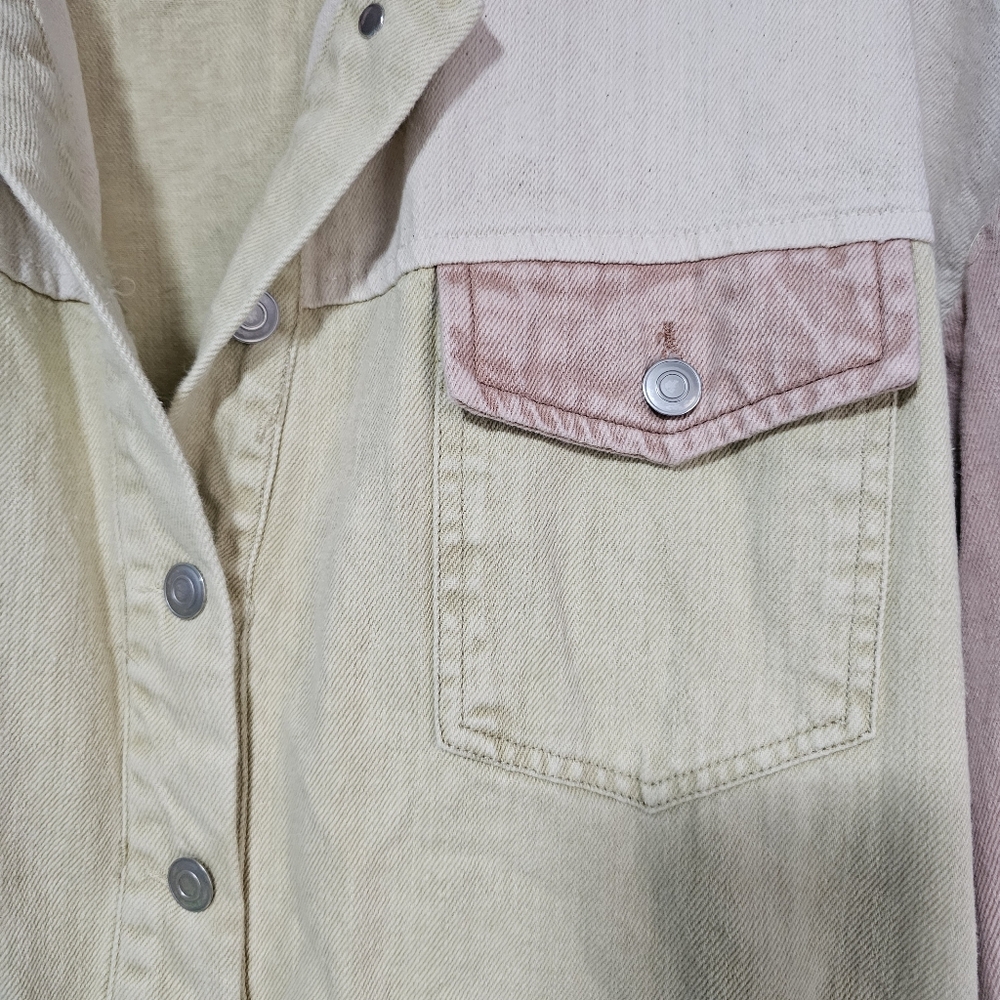Entro Color Block pink Cream White Denim Jacket Size XL Womens - Picture 5 of 7